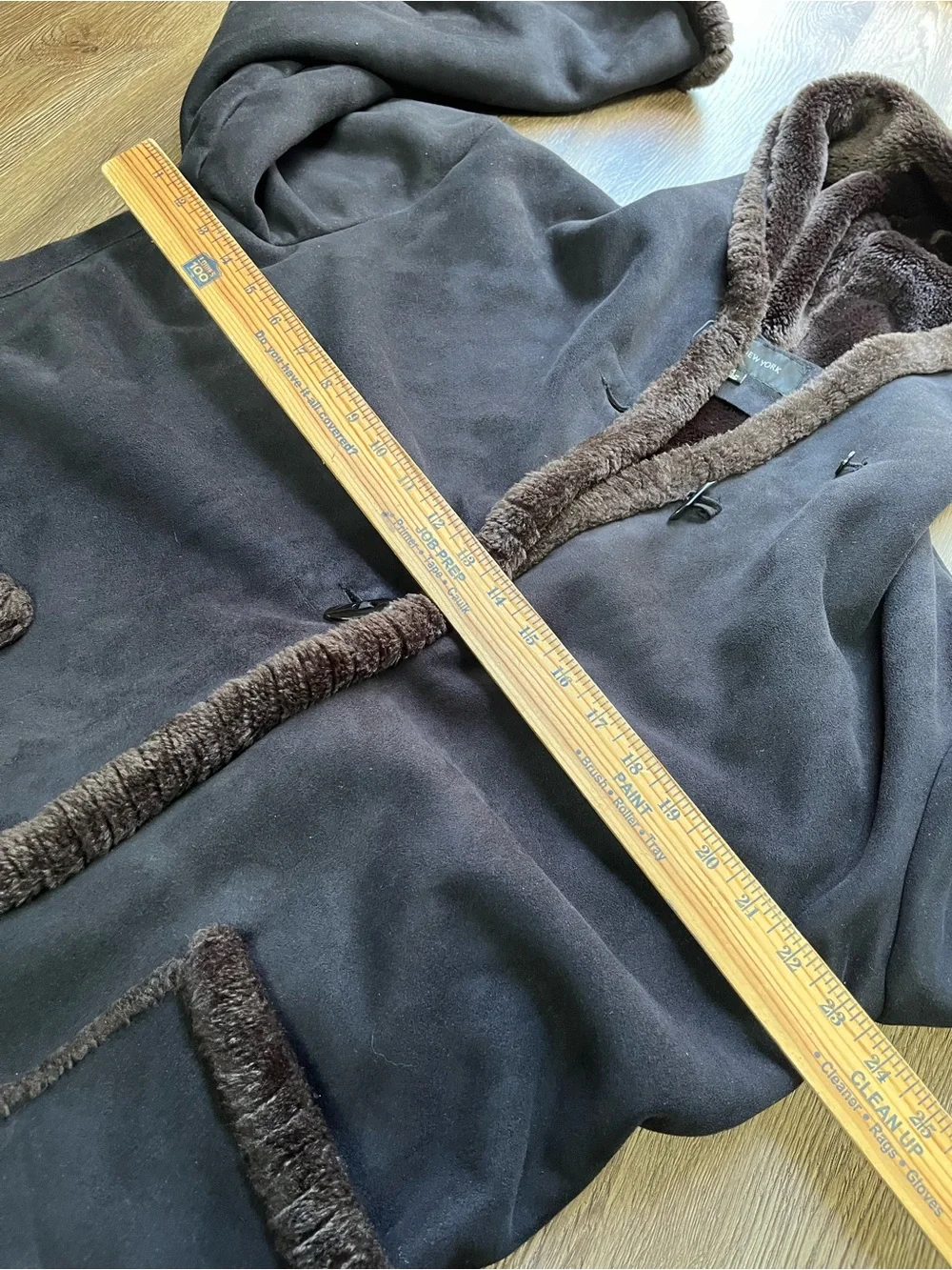 Jones New York Black Hooded Shearling-Trim Pea Coat